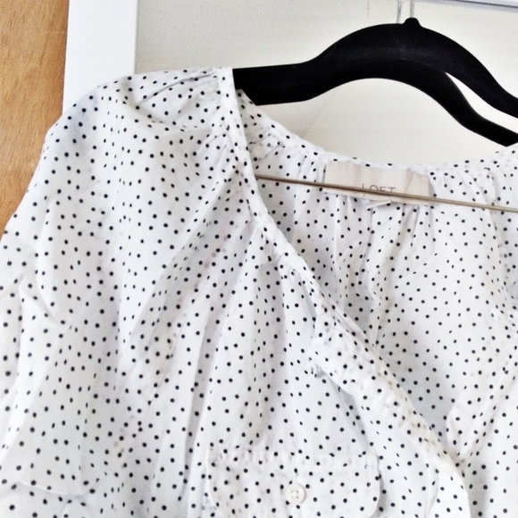 LOFT Cotton Button Down Shirt Polka Dots Medium - Picture 5 of 8